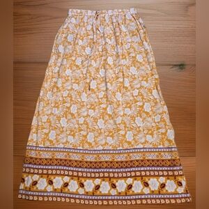 Zeagoo Orange White Floral Bohemian Boho Maxi Skirt Pockets Women's Size L